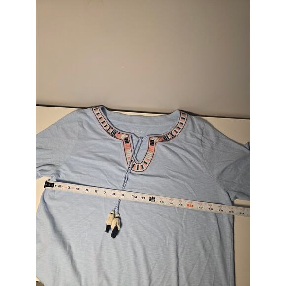 Talbots Blue Embroidered Keyhole Neckline Ties Knit Large Petite Lagenlook Flowy - Picture 5 of 8